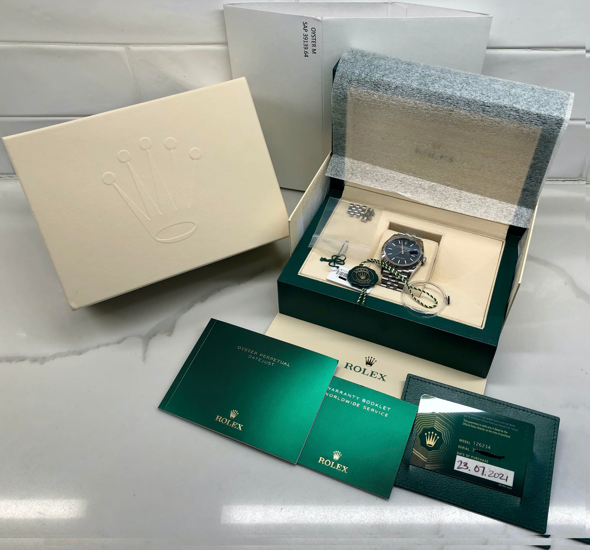 2021 Rolex Datejust 126234 Blue Jubilee 36mm Fluted Bezel Wristwatch with Box and Papers - Hashtag Watch Company