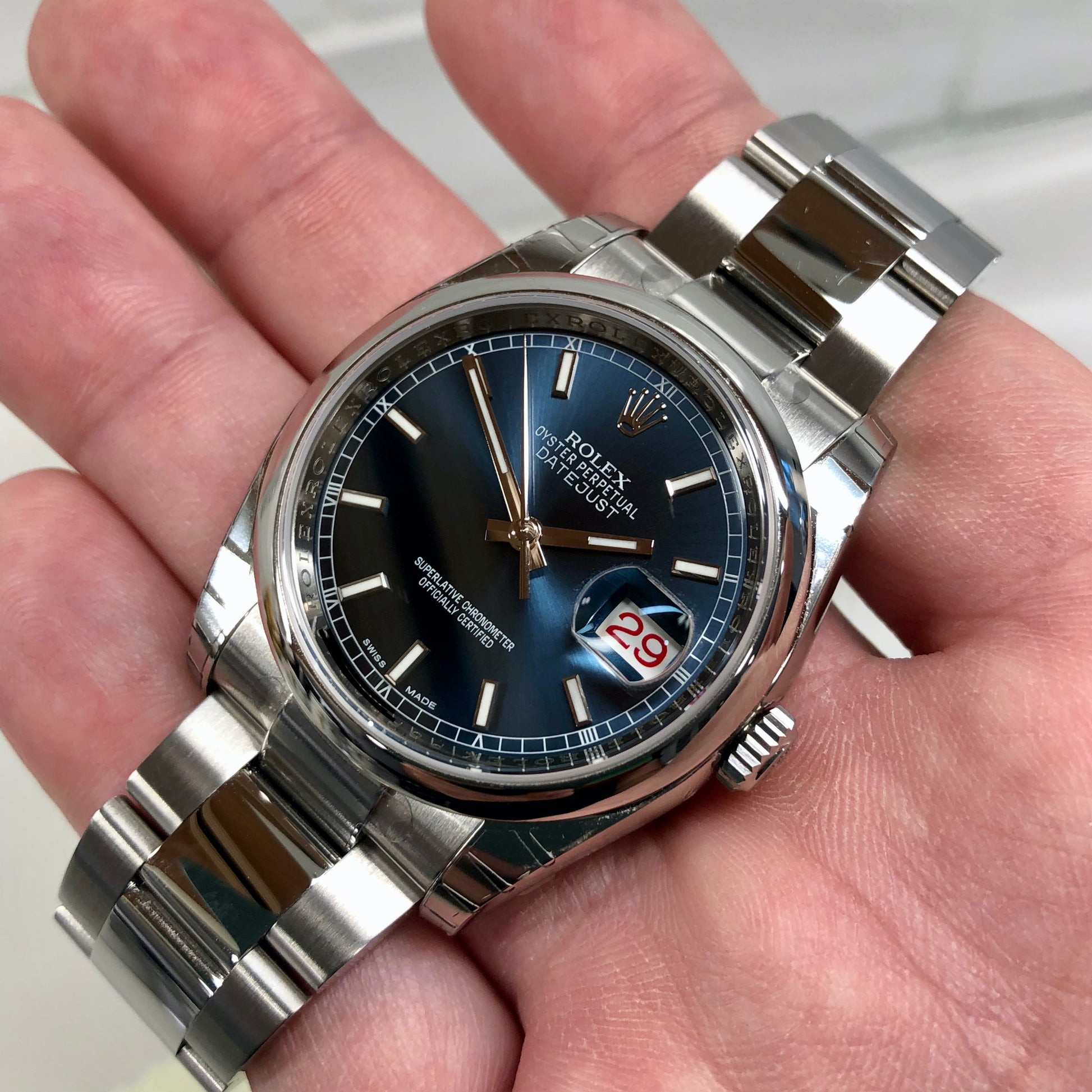 2014 Rolex Datejust 116200 Blue Oyster 36mm Smooth Bezel Wristwatch with Box and Papers Unworn Factory Wrapped - Hashtag Watch Company