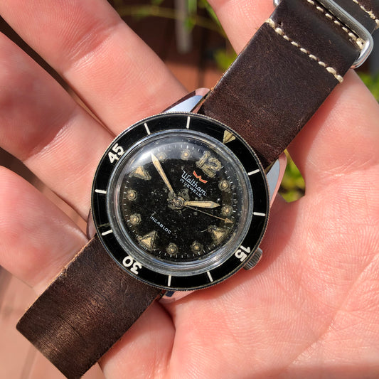 1959 Vintage Waltham Blancpain Bathyscaphe MC4 Automatic Black Bakelite Wristwatch - Hashtag Watch Company