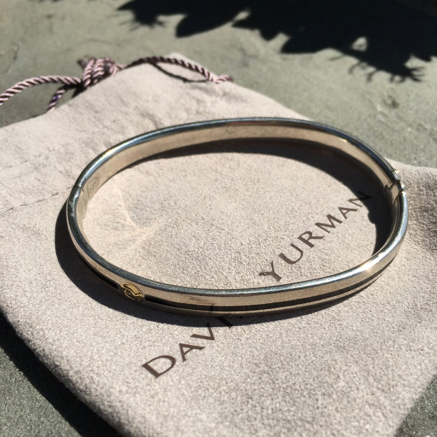 David Yurman Sterling Silver Gold Black Enamel Hinged Logo Bracelet Authentic - Hashtag Watch Company