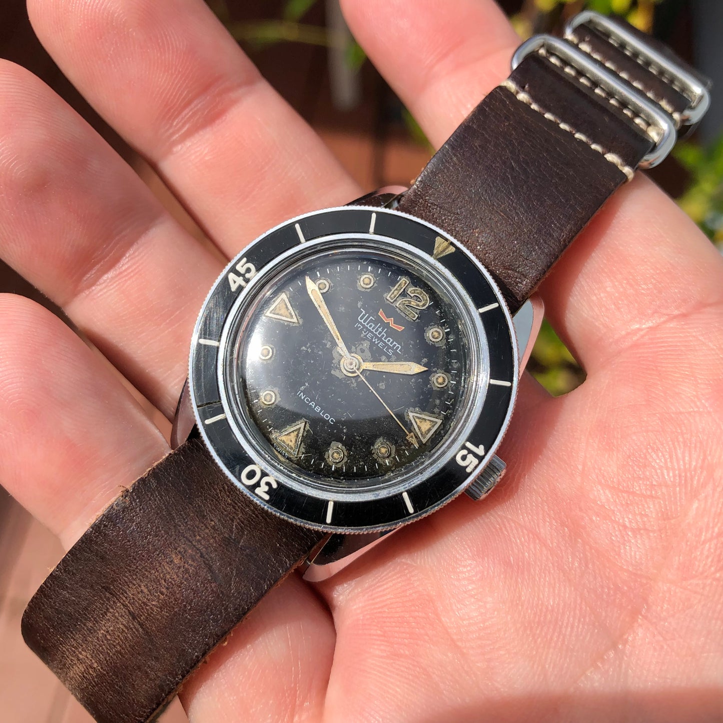 1959 Vintage Waltham Blancpain Bathyscaphe MC4 Automatic Black Bakelite Wristwatch - Hashtag Watch Company