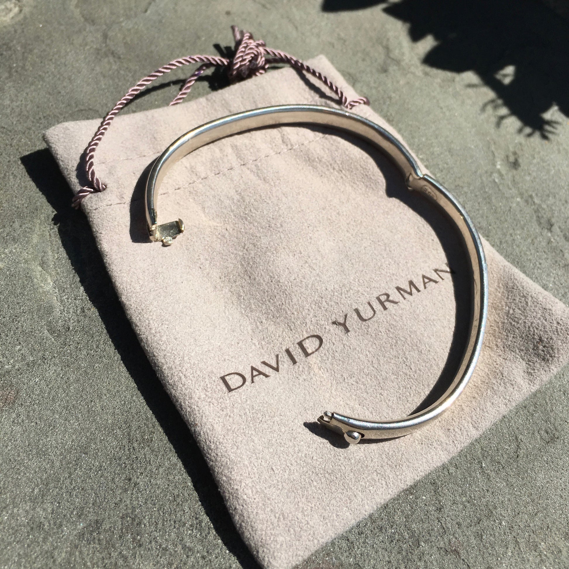 David Yurman Sterling Silver Gold Black Enamel Hinged Logo Bracelet Authentic - Hashtag Watch Company