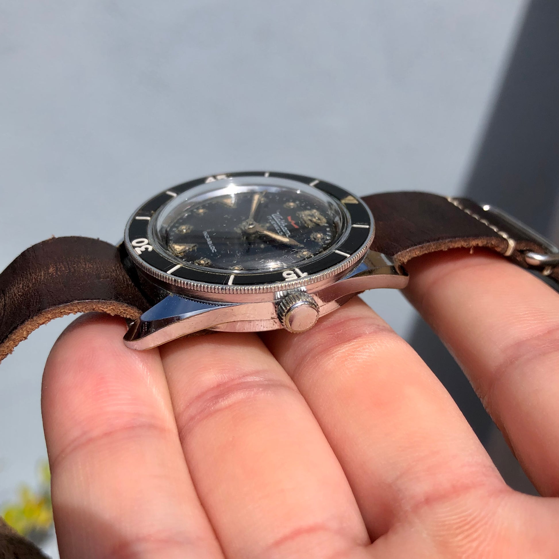 1959 Vintage Waltham Blancpain Bathyscaphe MC4 Automatic Black Bakelite Wristwatch - Hashtag Watch Company