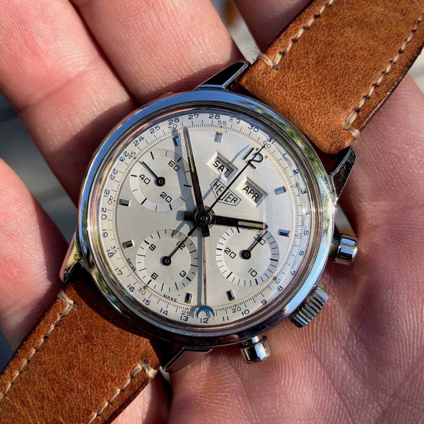Vintage Heuer Carrera 12 Dato 2547S Valjoux 72C Steel Triple Date Chronograph Wristwatch - Hashtag Watch Company