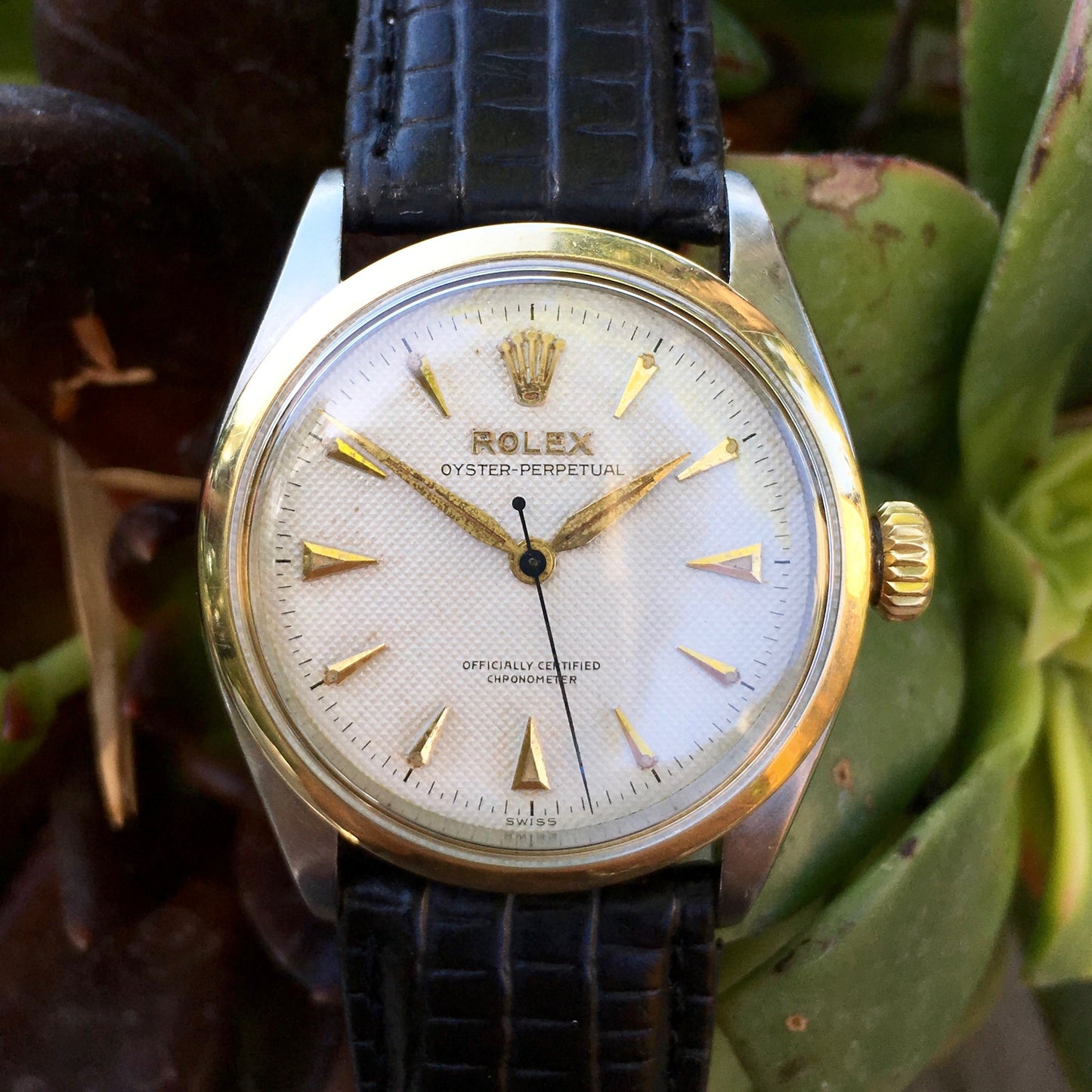 Vintage Rolex Oyster Perpetual 6284 Two Tone Steel White Waffle Dial Watch - Hashtag Watch Company