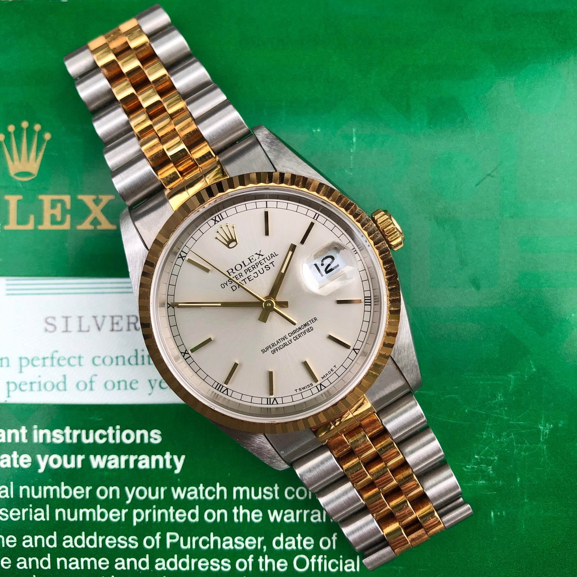 Rolex Datejust 16233 Silver Steel Gold Two Tone Jubilee Automatic Wristwatch Box Papers Circa 1995 - Hashtag Watch Company