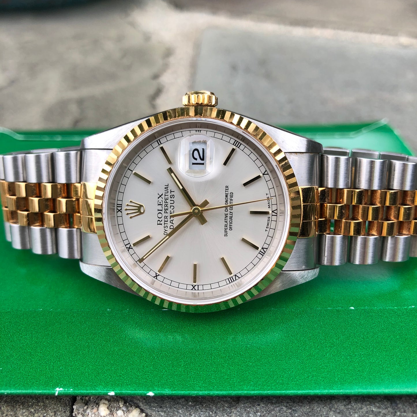 Rolex Datejust 16233 Silver Steel Gold Two Tone Jubilee Automatic Wristwatch Box Papers Circa 1995 - Hashtag Watch Company