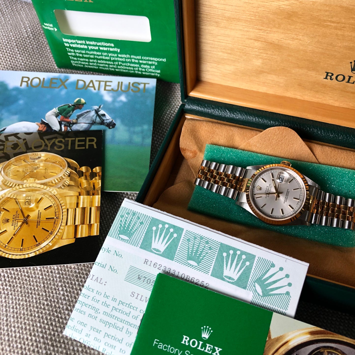 Rolex Datejust 16233 Silver Steel Gold Two Tone Jubilee Automatic Wristwatch Box Papers Circa 1995 - Hashtag Watch Company