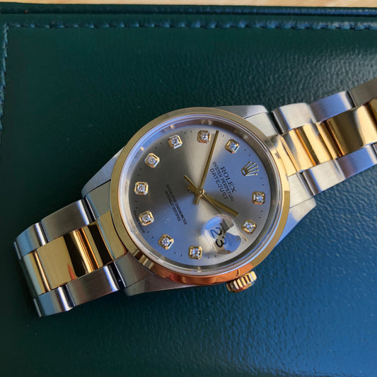 Rolex Datejust 16203 Steel Serti Diamond Two Tone 18K Gold Wristwatch Box & Papers - Hashtag Watch Company