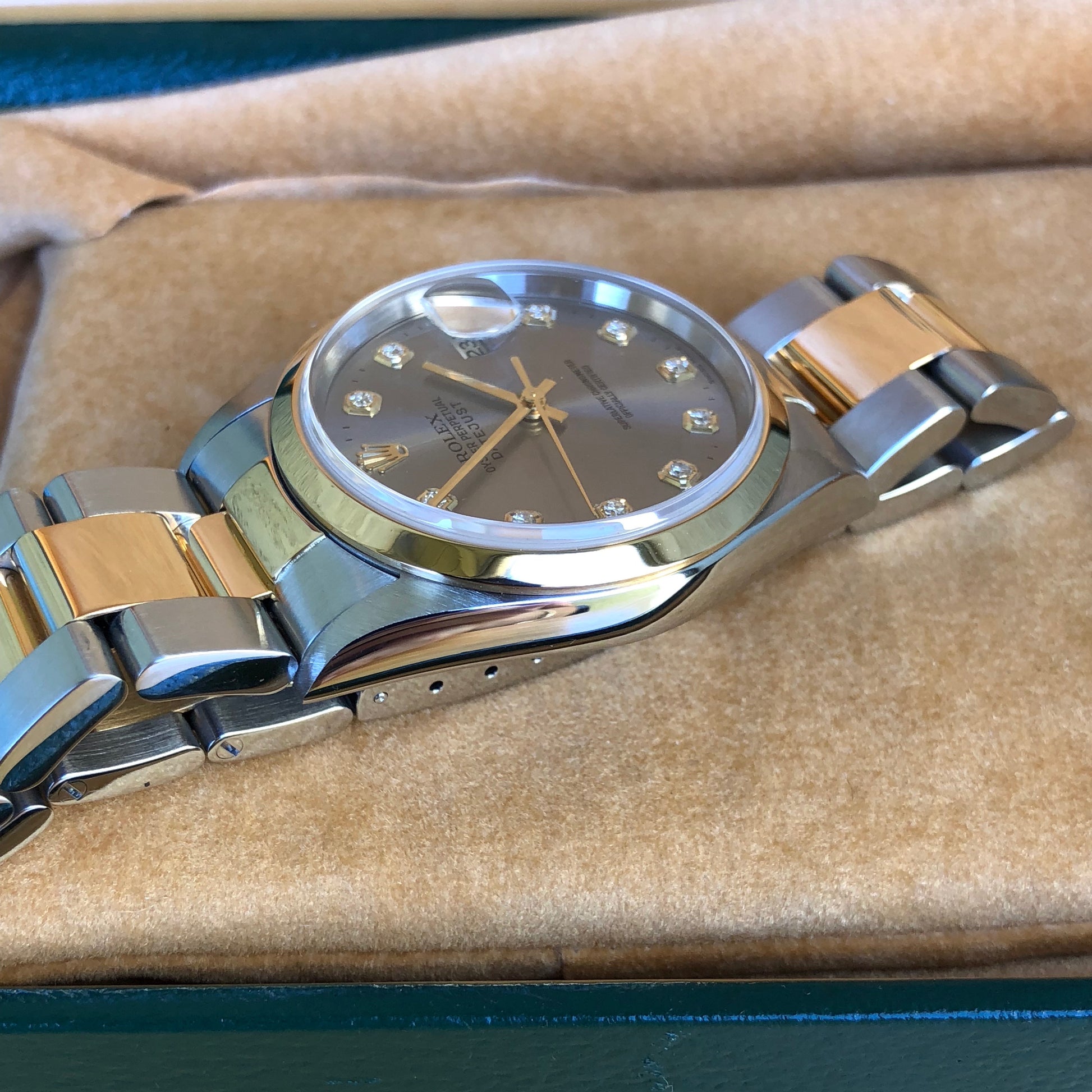 Rolex Datejust 16203 Steel Serti Diamond Two Tone 18K Gold Wristwatch Box & Papers - Hashtag Watch Company