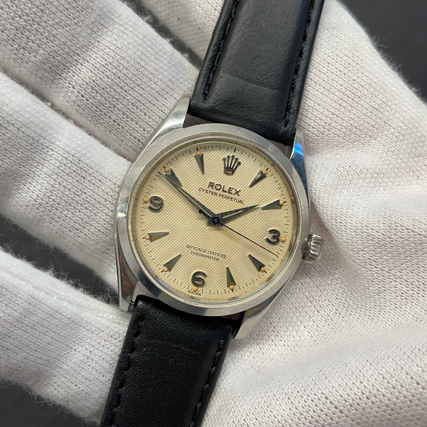 PENDING SALE * 1956 Vintage Rolex Oyster Perpetual 6564 Waffle Dial Automatic Wristwatch - Hashtag Watch Company