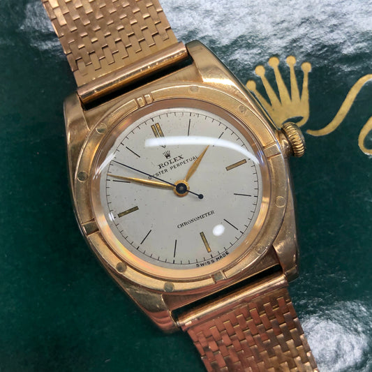 1946 Rolex Oyster Perpetual Bubbleback 3372 Chronometer 14K Yellow Gold Automatic Wristwatch - Hashtag Watch Company