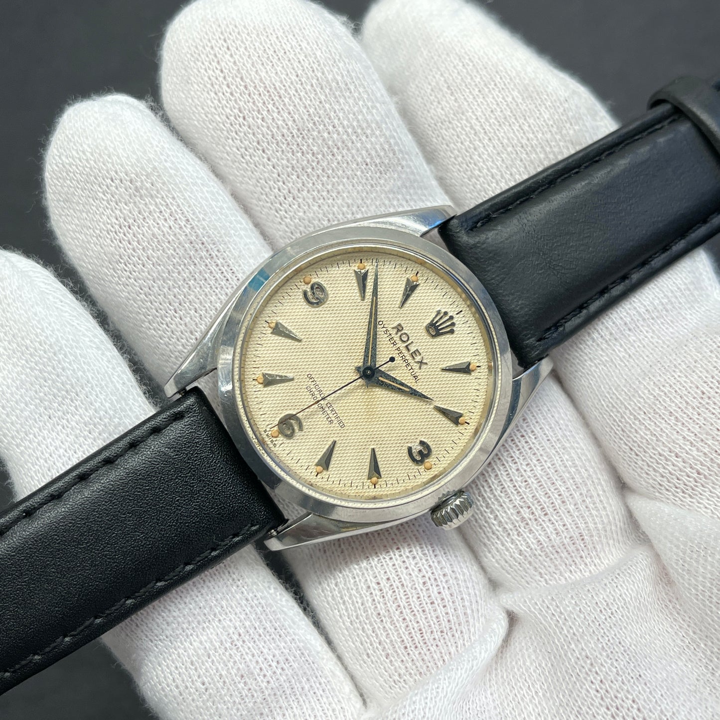 PENDING SALE * 1956 Vintage Rolex Oyster Perpetual 6564 Waffle Dial Automatic Wristwatch - Hashtag Watch Company