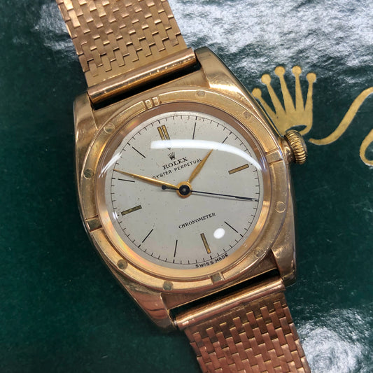 1946 Rolex Oyster Perpetual Bubbleback 3372 Chronometer 14K Yellow Gold Automatic Wristwatch - Hashtag Watch Company