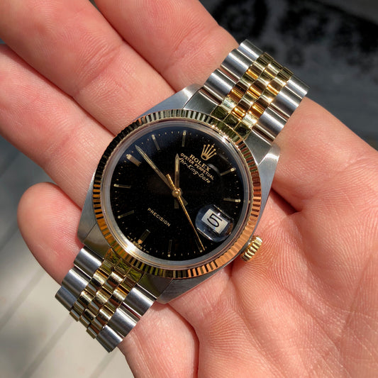 Vintage Rolex Air King Date 5701 Two Tone Steel Gold Black Caliber 1570 Automatic Wristwatch - Hashtag Watch Company