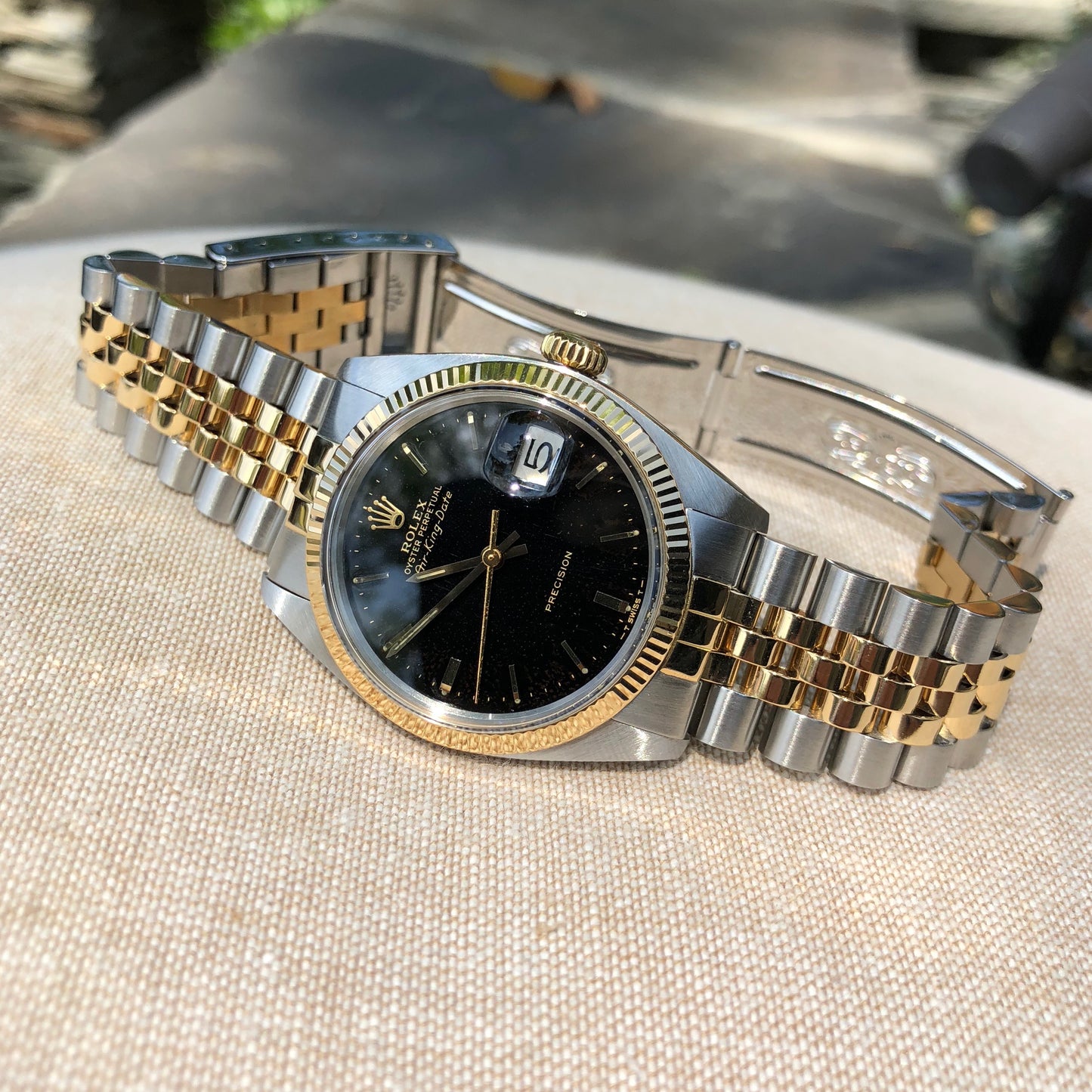 Vintage Rolex Air King Date 5701 Two Tone Steel Gold Black Caliber 1570 Automatic Wristwatch - Hashtag Watch Company