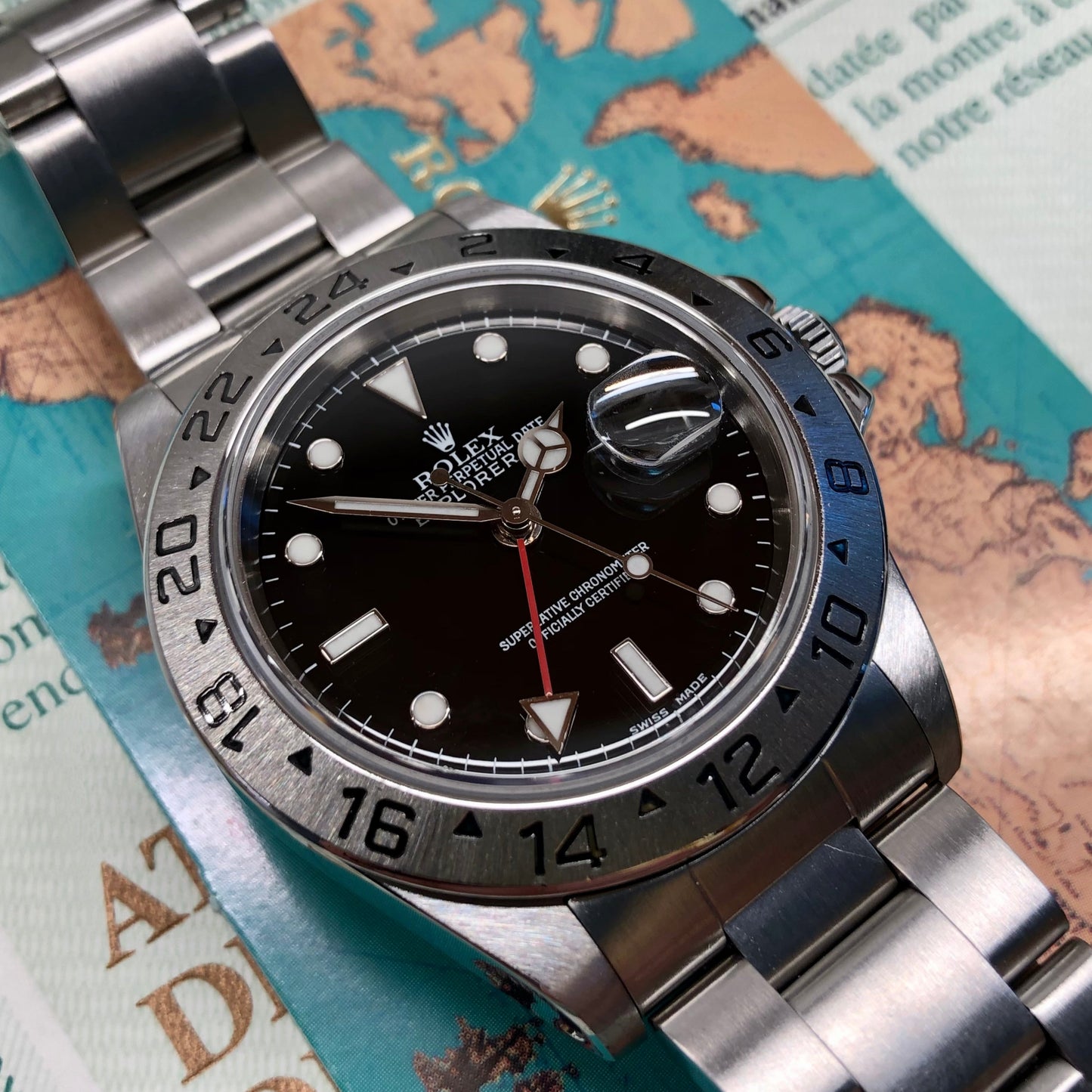 1999 Rolex Explorer II 16570 Black Dial Steel Oyster Wristwatch Box Papers - Hashtag Watch Co.