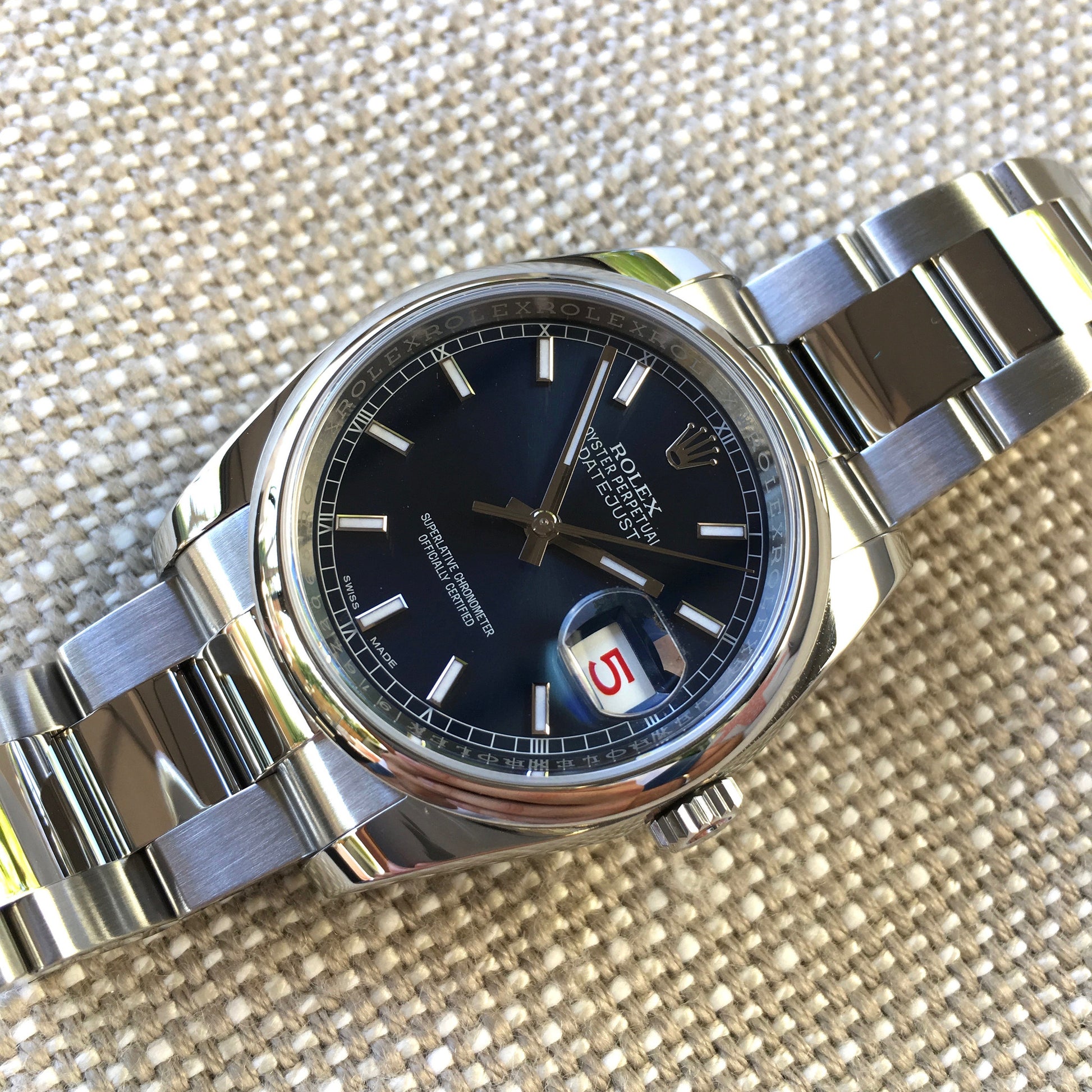 Rolex Datejust 116200 Blue Stick 36mm Oyster Stainless Steel Wristwatch - Hashtag Watch Company