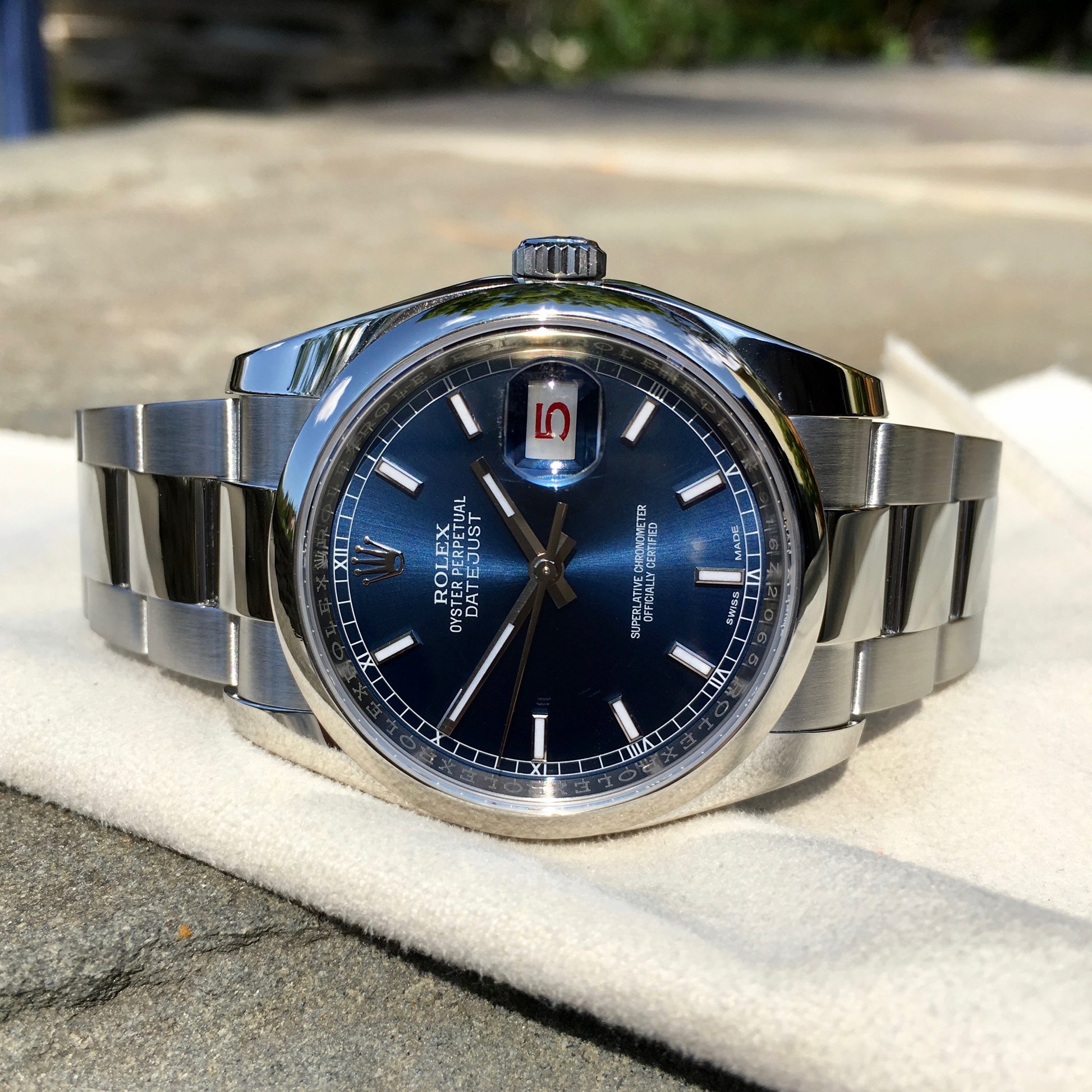 Rolex Datejust 116200 Blue Stick 36mm Oyster Stainless Steel Wristwatch - Hashtag Watch Company