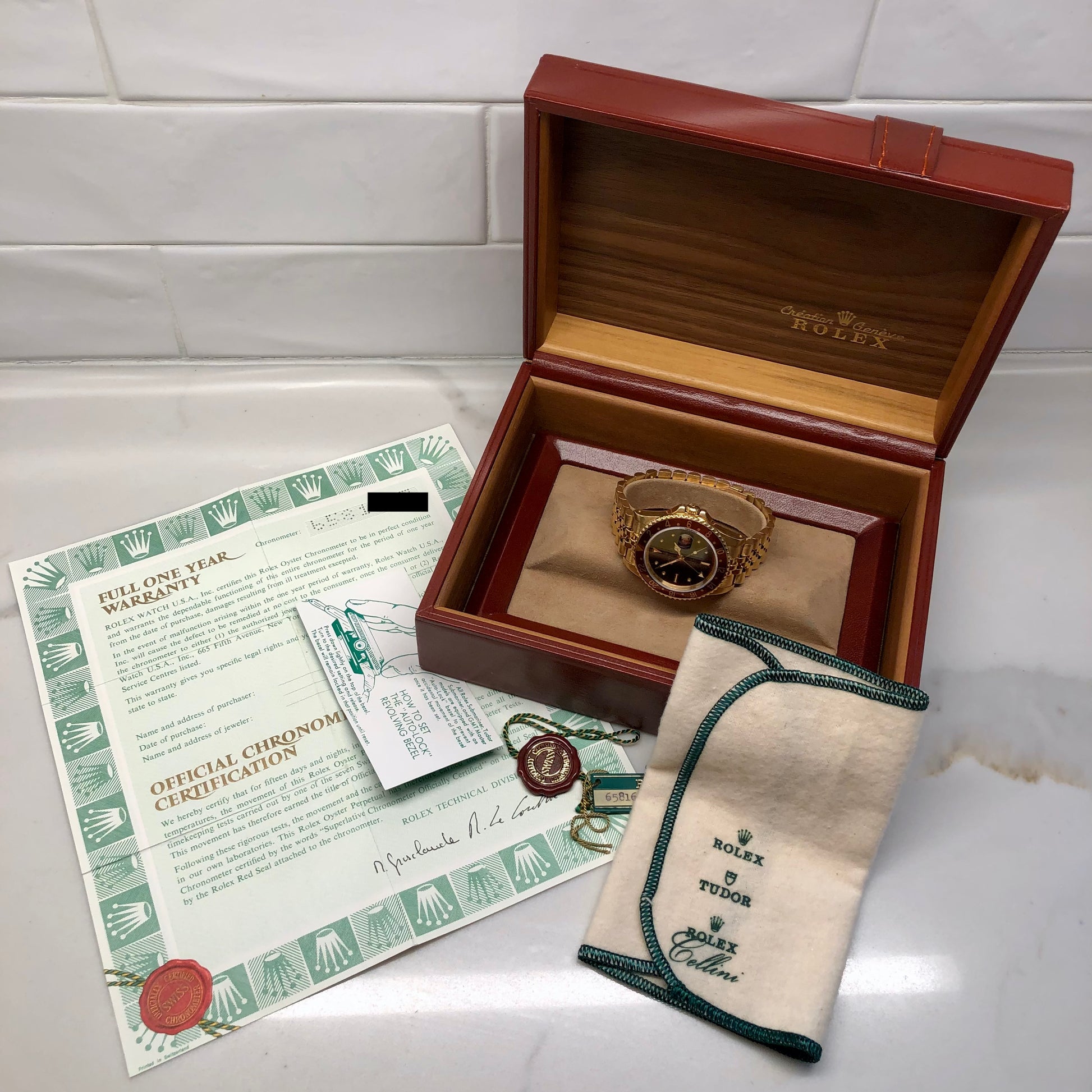 1981 Rolex GMT MASTER 16758 Root Beer 18K Yellow Gold Nipple Dial Wristwatch Box Papers - Hashtag Watch Company