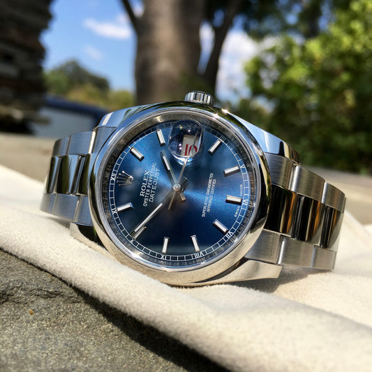 Rolex Datejust 116200 Blue Stick 36mm Oyster Stainless Steel Wristwatch - Hashtag Watch Company