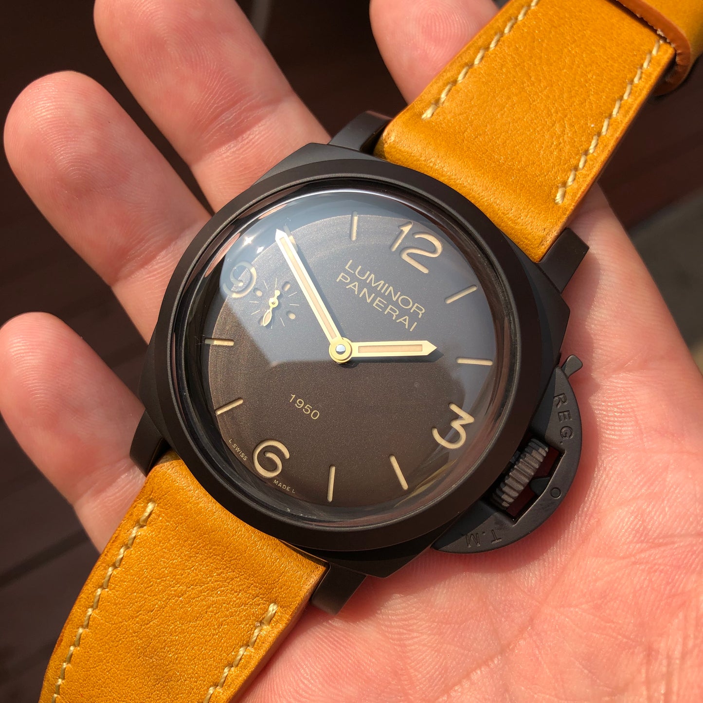 Panerai Luminor 1950 Composite 3 Days PAM 375 47mm Ceramic Wristwatch Box Papers - Hashtag Watch Company