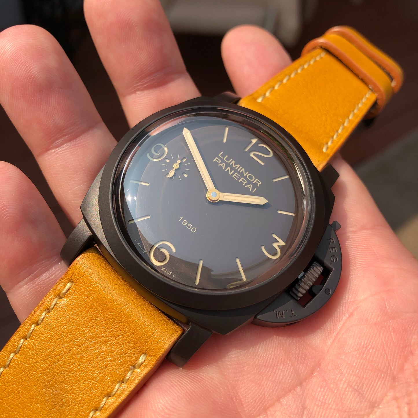 Panerai Luminor 1950 Composite 3 Days PAM 375 47mm Ceramic Wristwatch Box Papers - Hashtag Watch Company