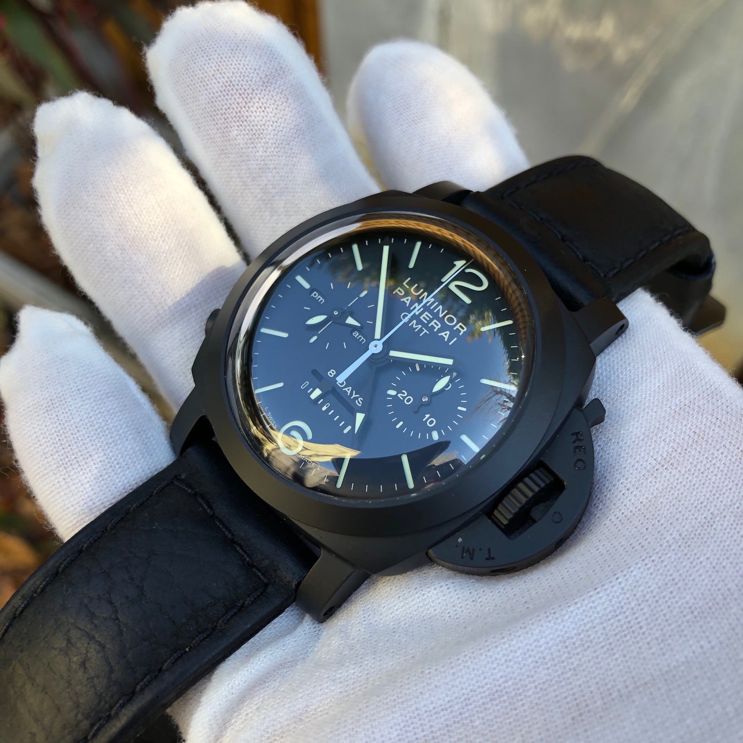 Panerai Luminor PAM 317 Monopulsante 1950 8 Days Chronograph GMT