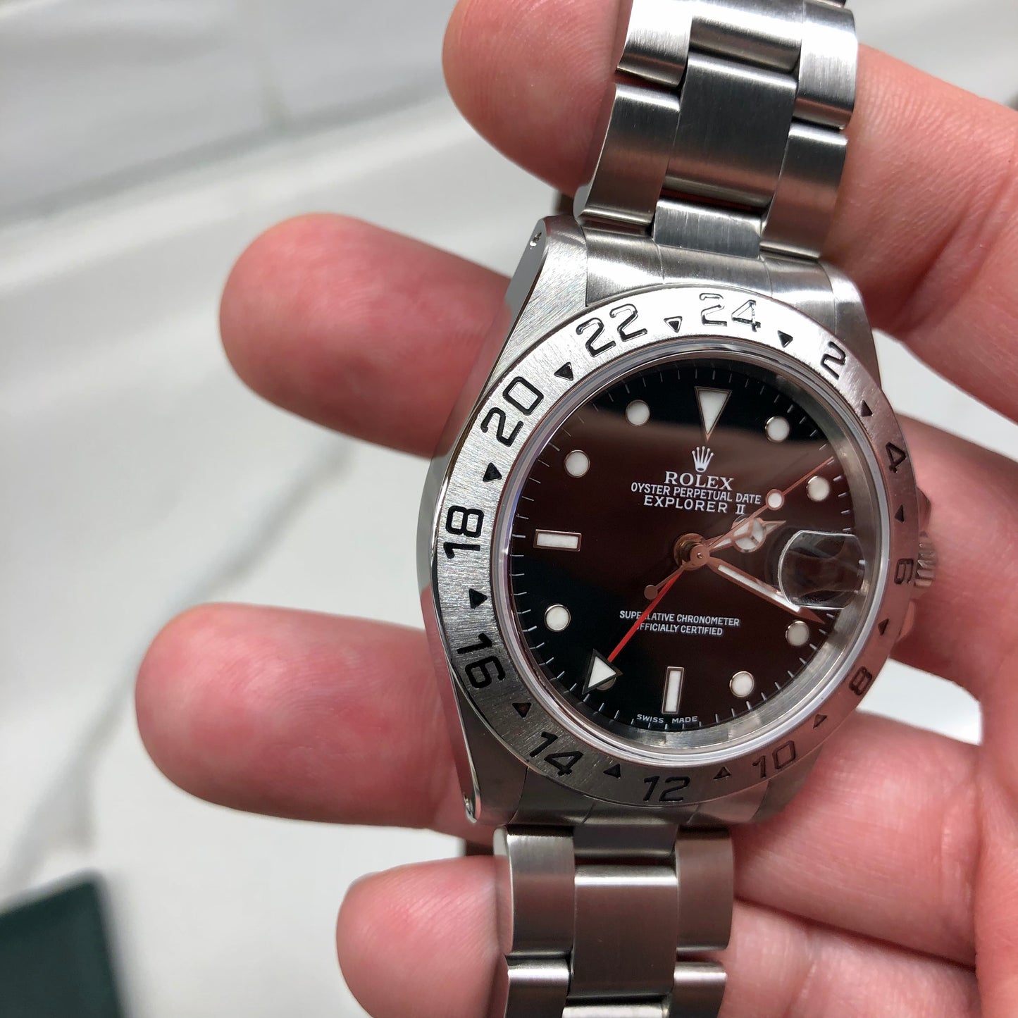 1999 Rolex Explorer II 16570 Black Dial Steel Oyster Wristwatch Box Papers - Hashtag Watch Co.