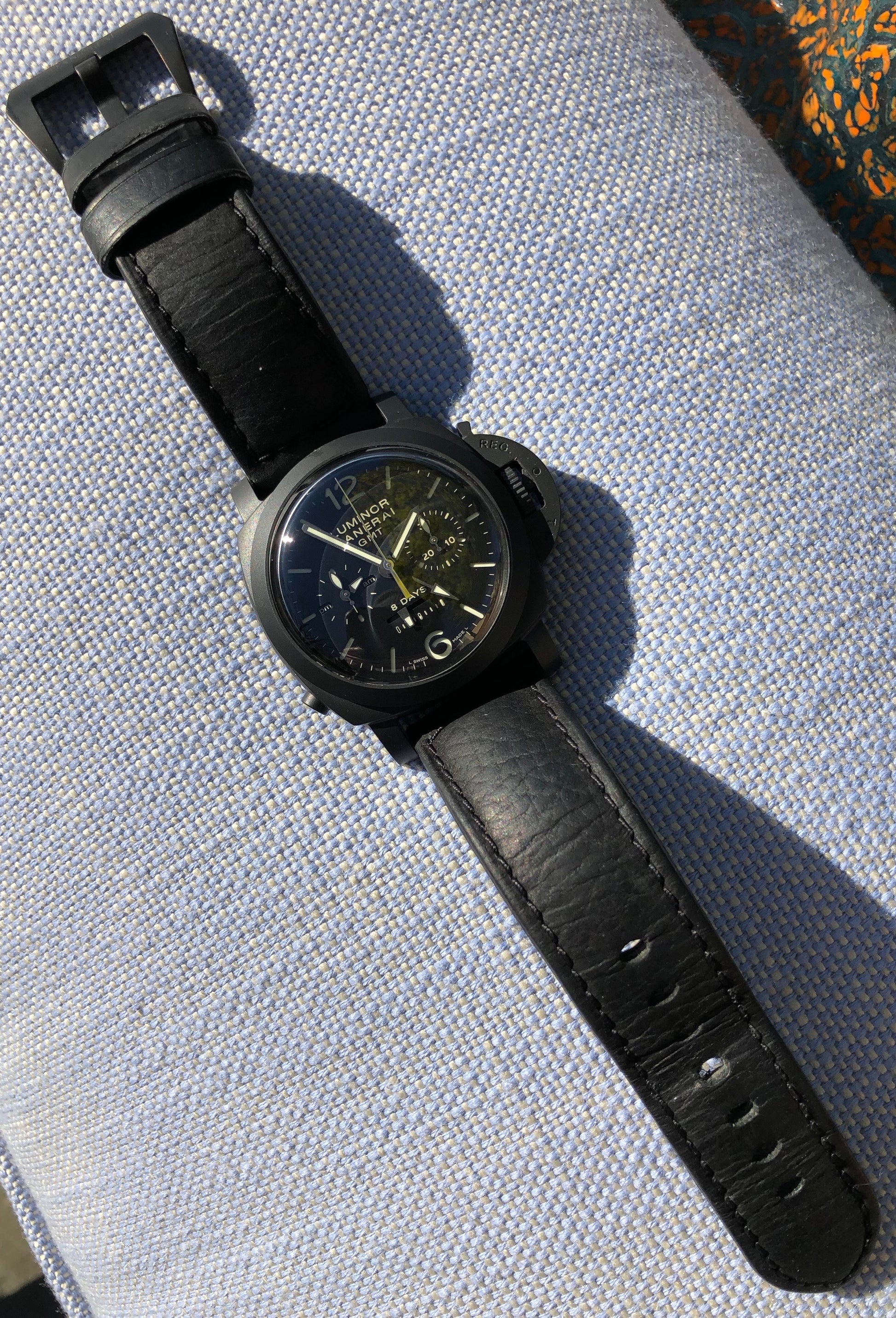 Panerai Luminor PAM 317 Monopulsante 1950 8 Days Chronograph GMT Wristwatch Box Papers - Hashtag Watch Company