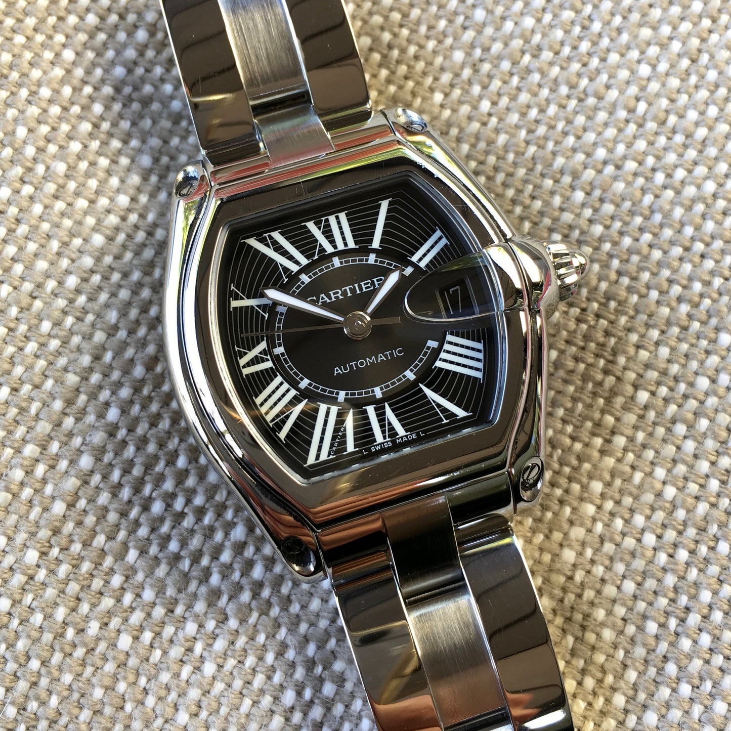 Cartier Roadster XL 2510 Steel Roman Large Size Black Automatic Watch - Hashtag Watch Company