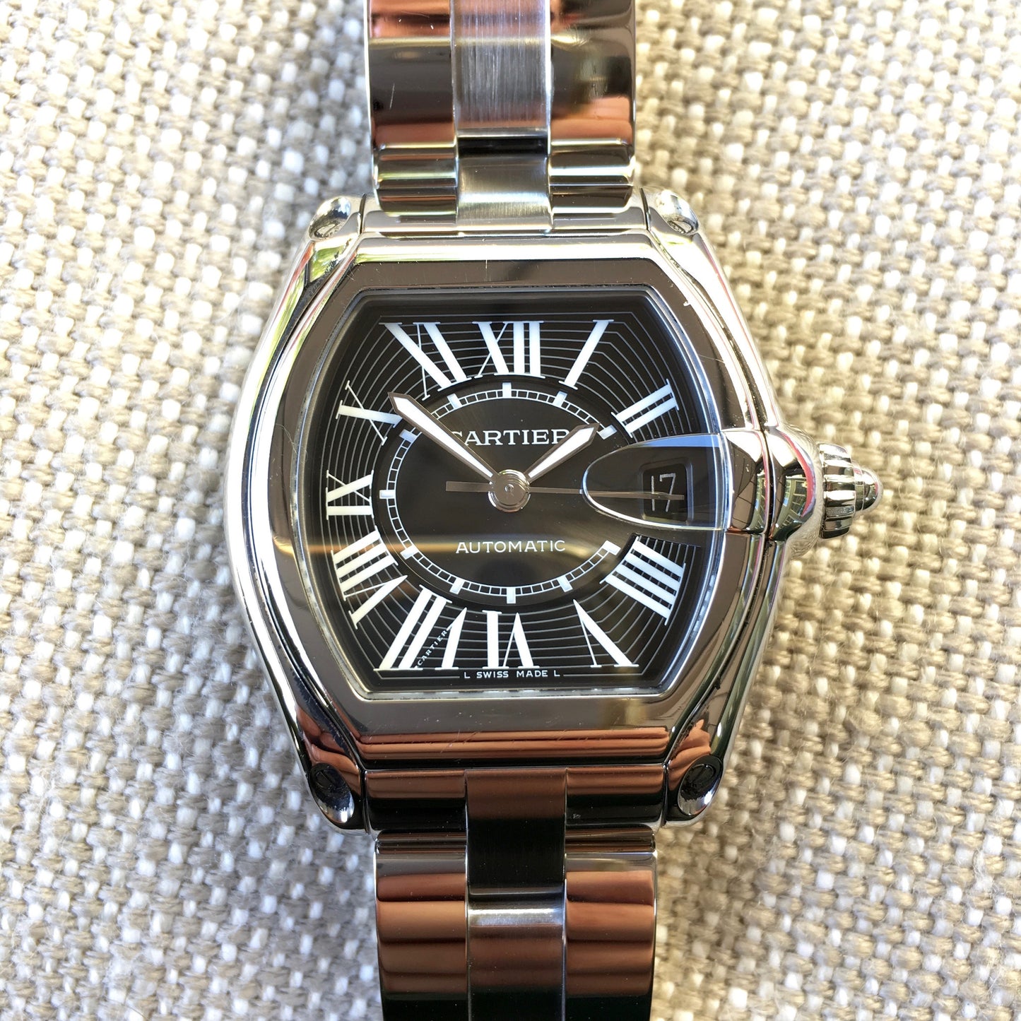 Cartier Roadster XL 2510 Steel Roman Large Size Black Automatic Watch - Hashtag Watch Company