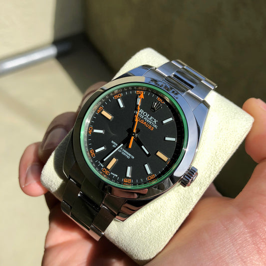 Rolex Milgauss Green 116400GV Green Steel Wristwatch Box & Papers Circa 2014 - Hashtag Watch Company
