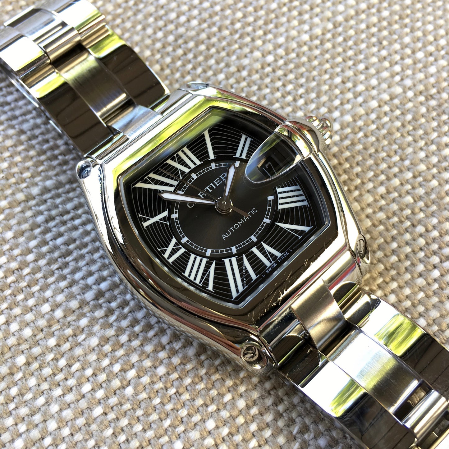 Cartier Roadster XL 2510 Steel Roman Large Size Black Automatic Watch - Hashtag Watch Company