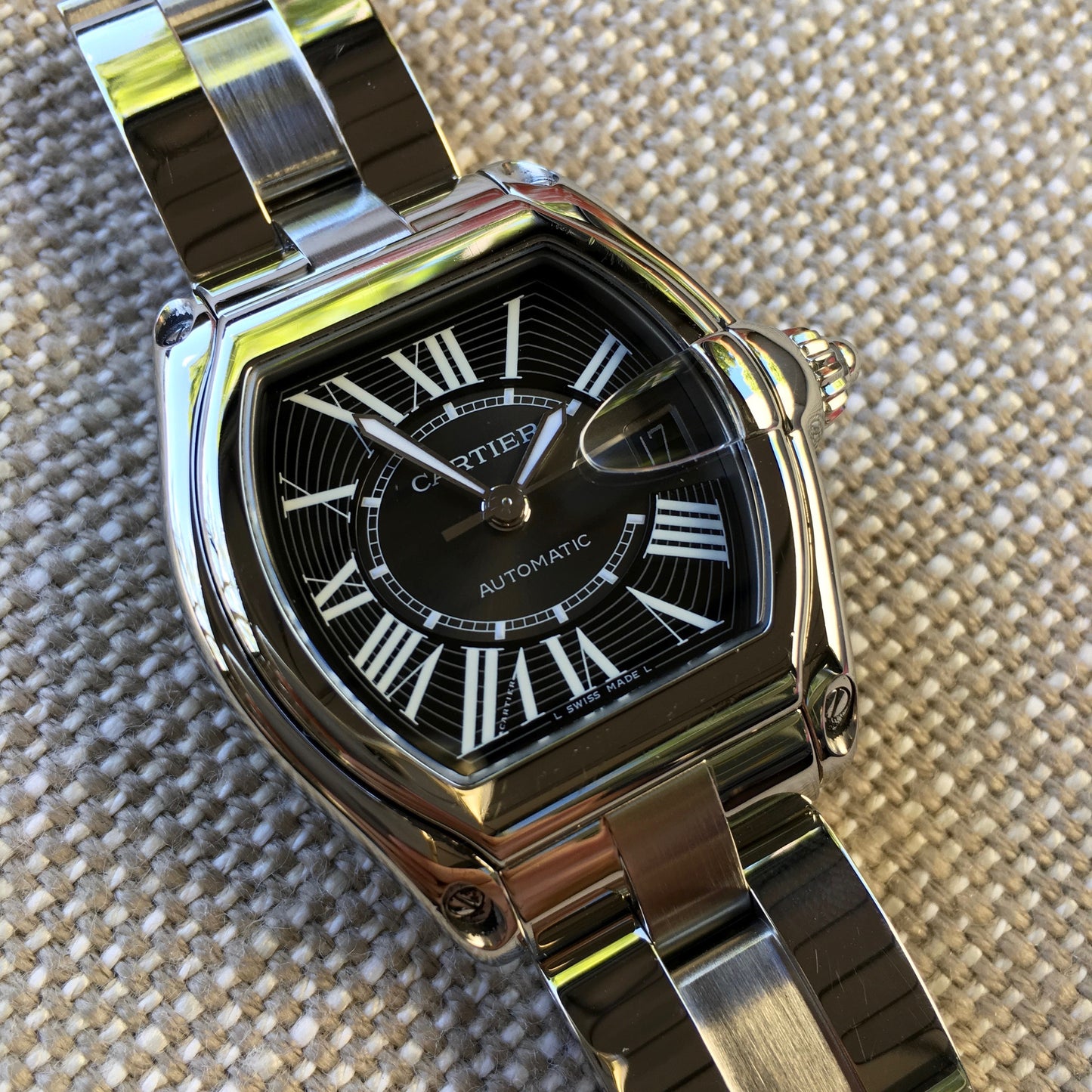 Cartier Roadster XL 2510 Steel Roman Large Size Black Automatic Watch - Hashtag Watch Company