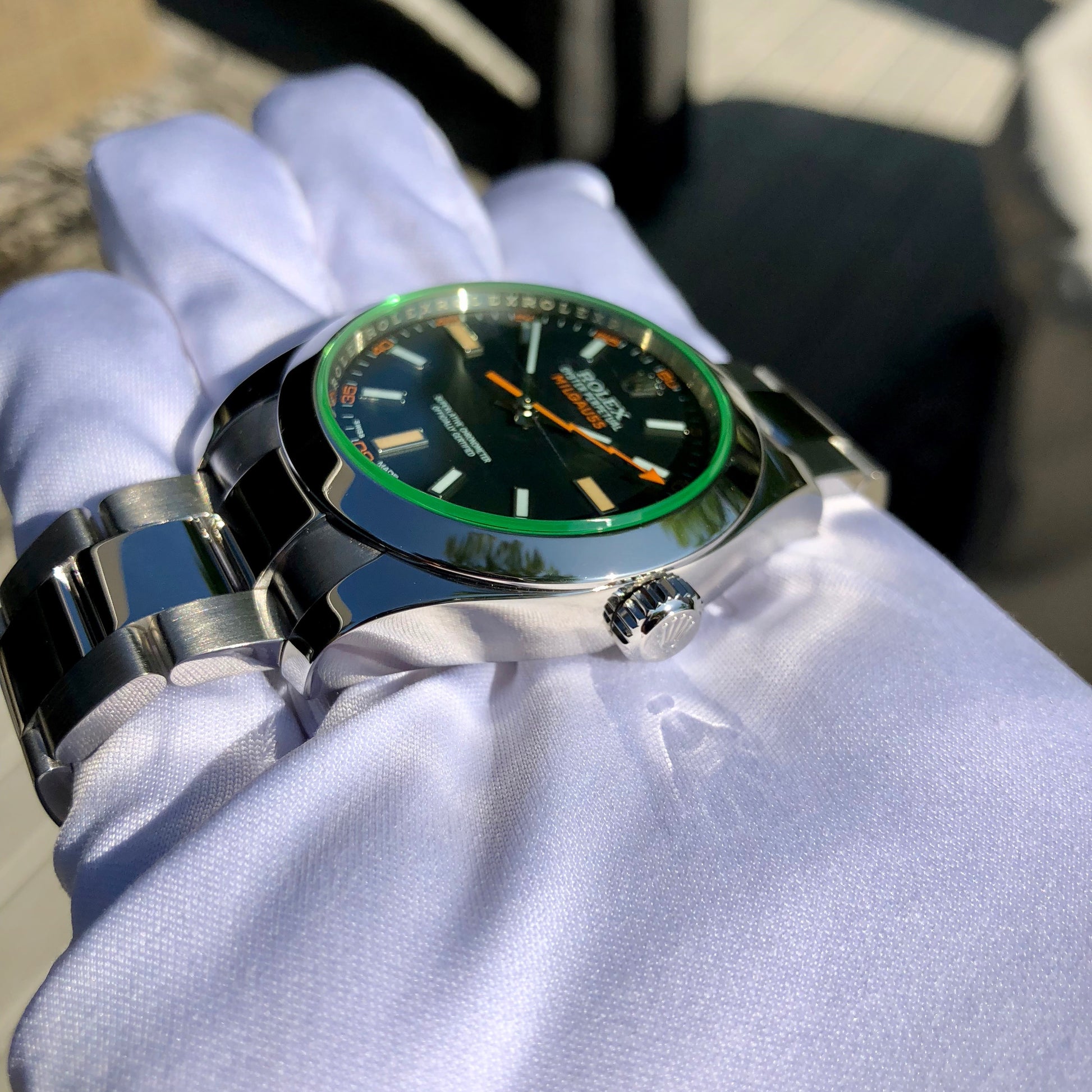 Rolex Milgauss Green 116400GV Green Steel Wristwatch Box & Papers Circa 2014 - Hashtag Watch Company
