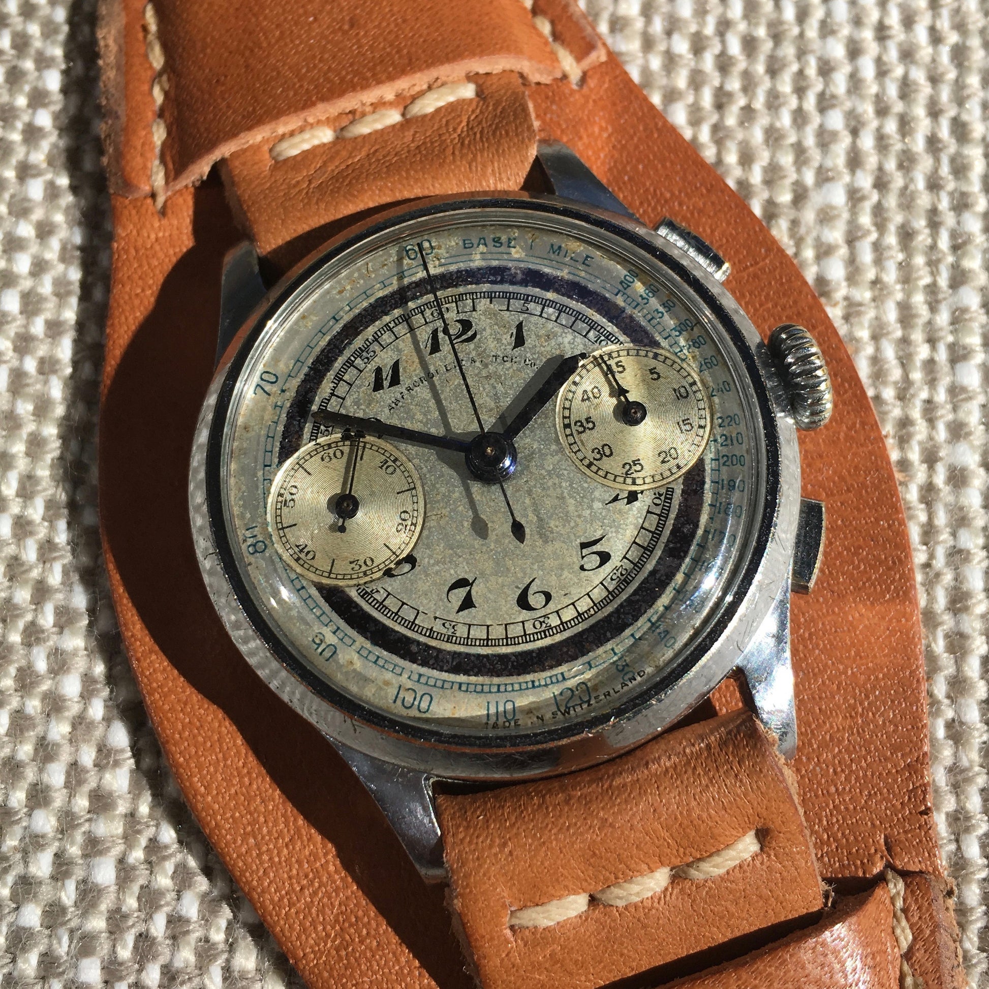 Vintage Abercrombie & Fitch Silver Dial Chromium Steel Chronograph 1930's Wristwatch - Hashtag Watch Company