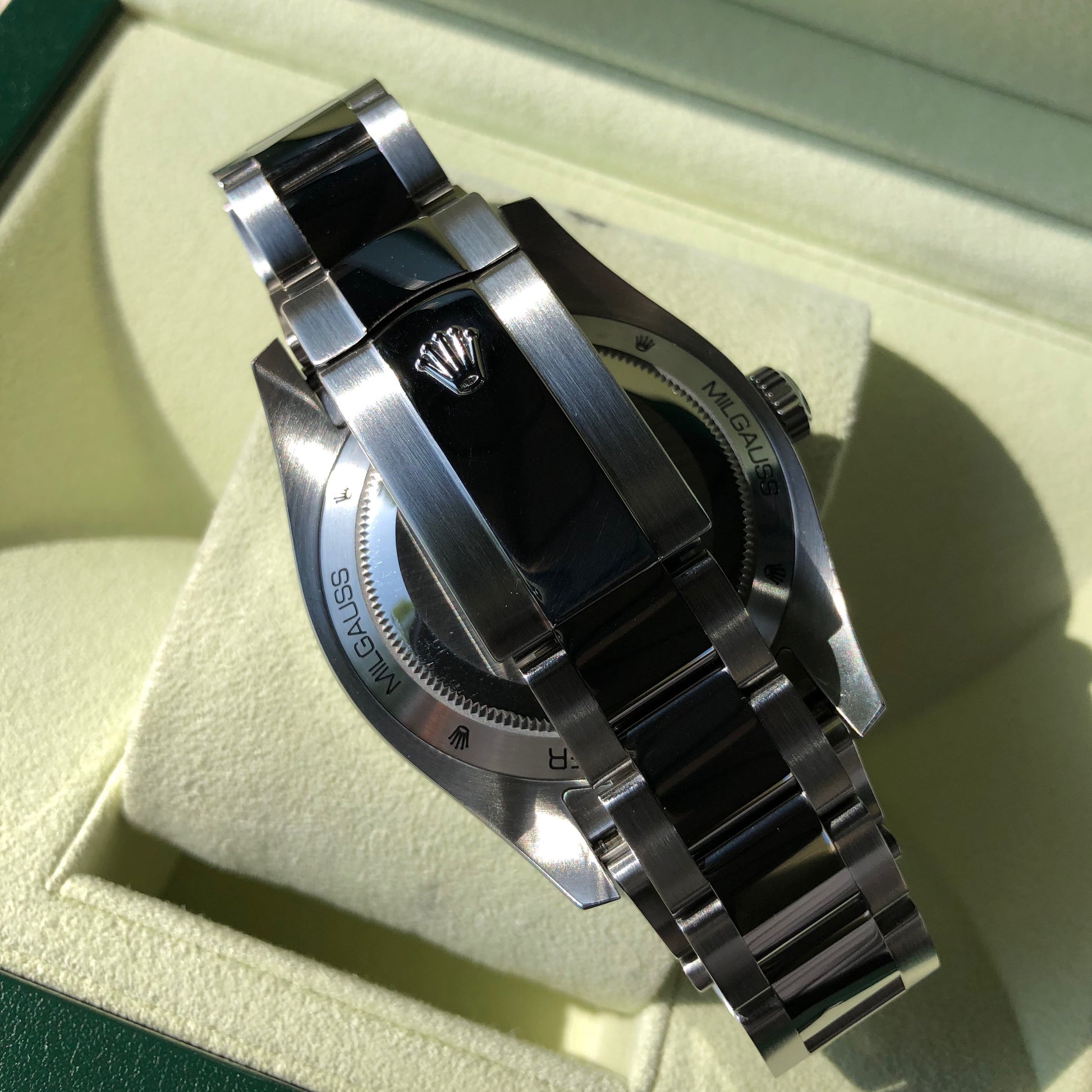 Rolex Milgauss Green 116400GV Green Steel Wristwatch Box & Papers Circa 2014 - Hashtag Watch Company