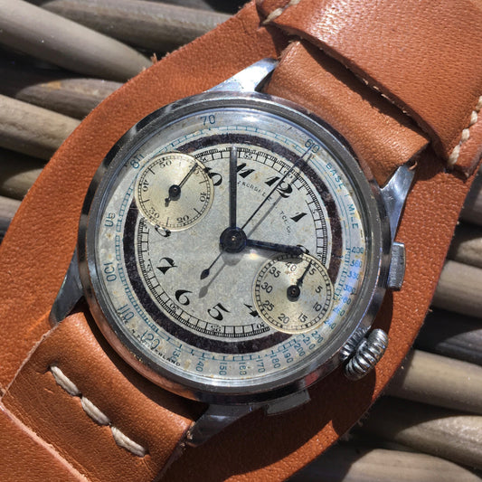 Vintage Abercrombie & Fitch Silver Dial Chromium Steel Chronograph 1930's Wristwatch - Hashtag Watch Company