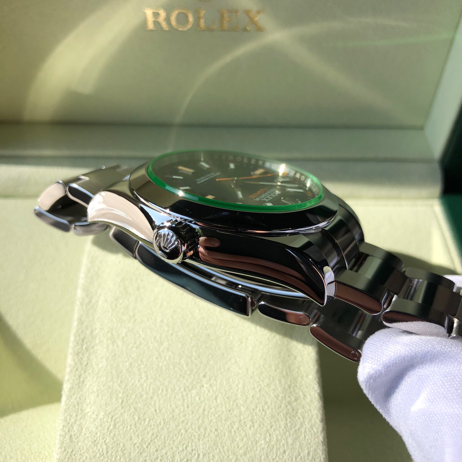 Rolex Milgauss Green 116400GV Green Steel Wristwatch Box & Papers Circa 2014 - Hashtag Watch Company