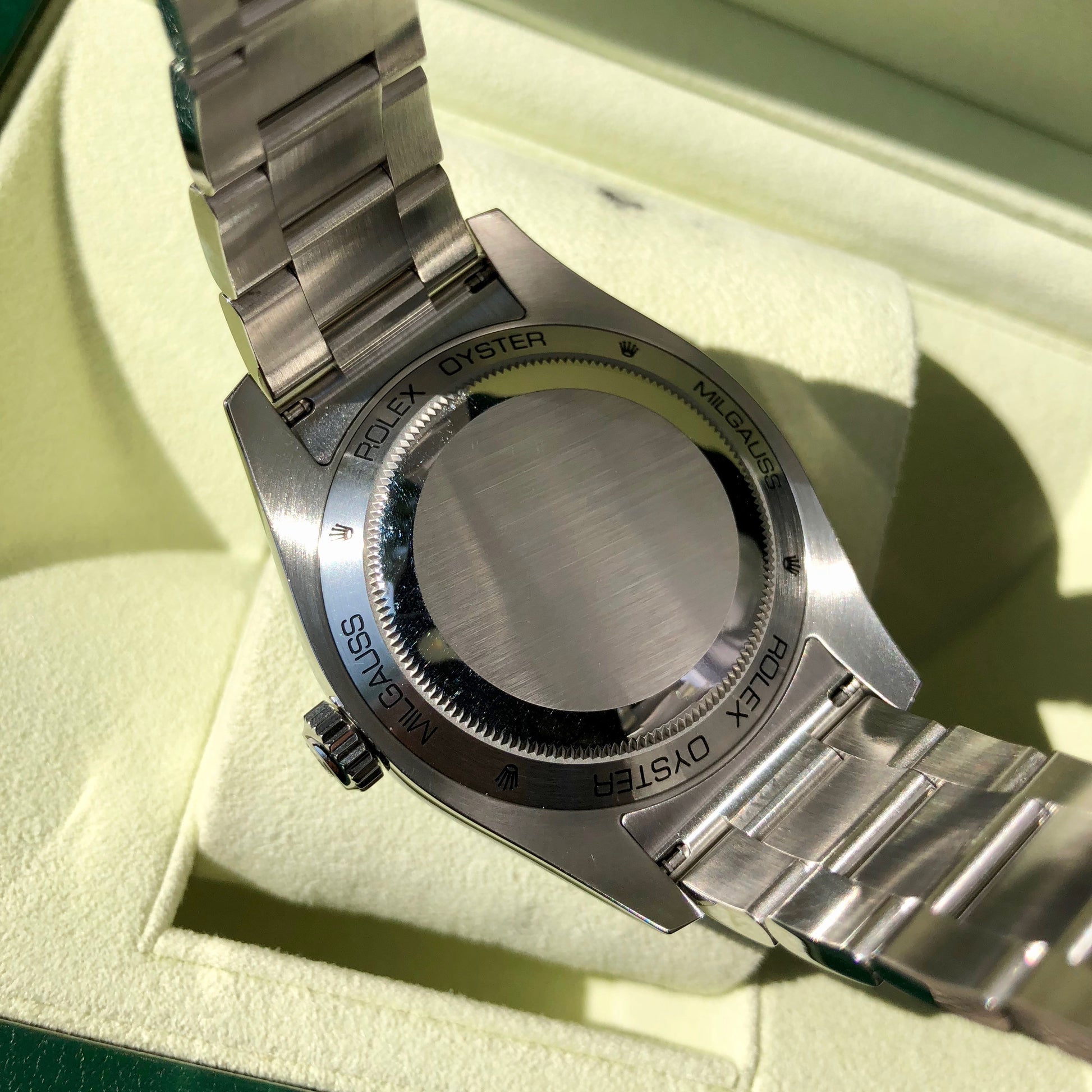 Rolex Milgauss Green 116400GV Green Steel Wristwatch Box & Papers Circa 2014 - Hashtag Watch Company