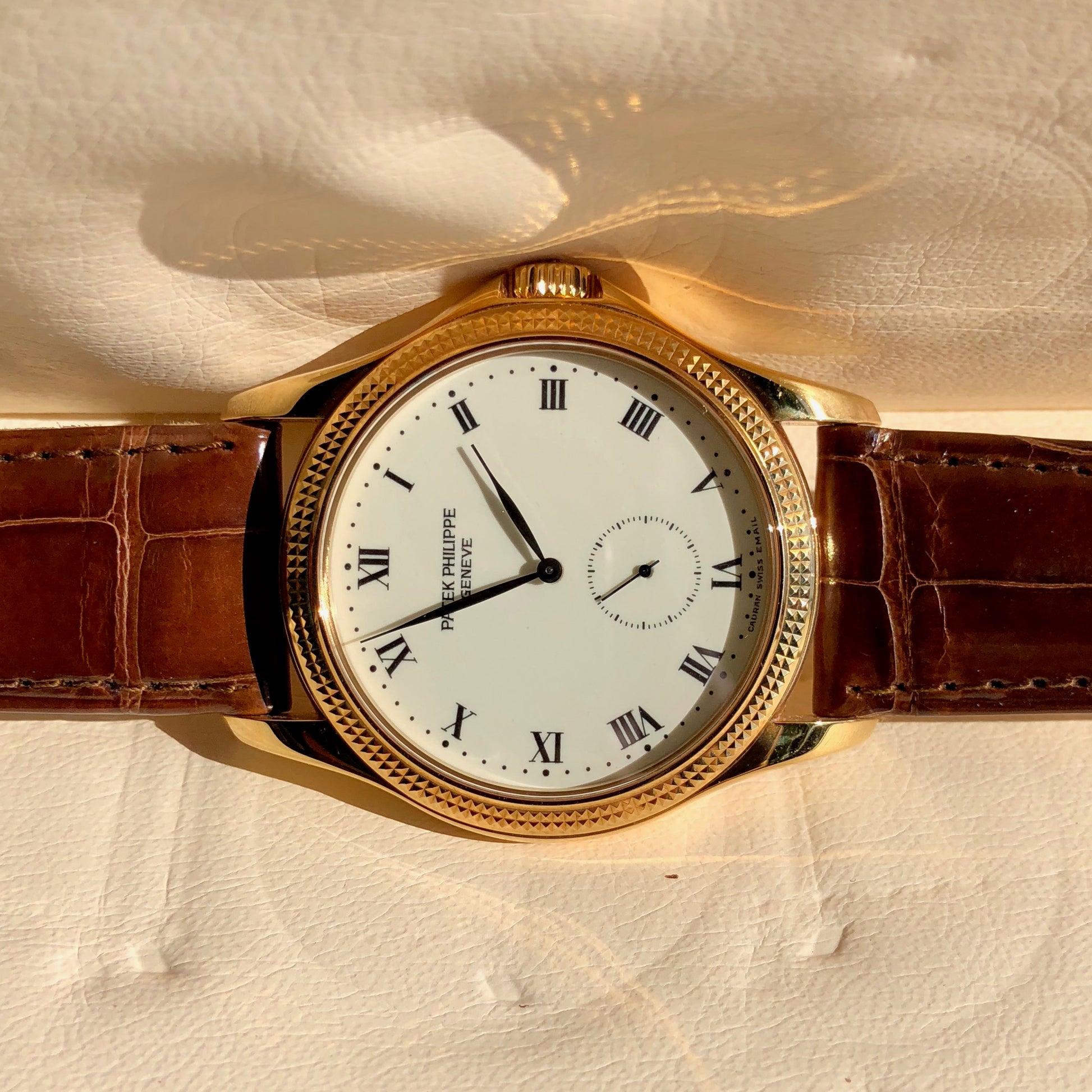 Patek Philippe Calatrava 5115J 18K Yellow Gold 35mm Enamel Wristwatch Box & Papers - Hashtag Watch Company
