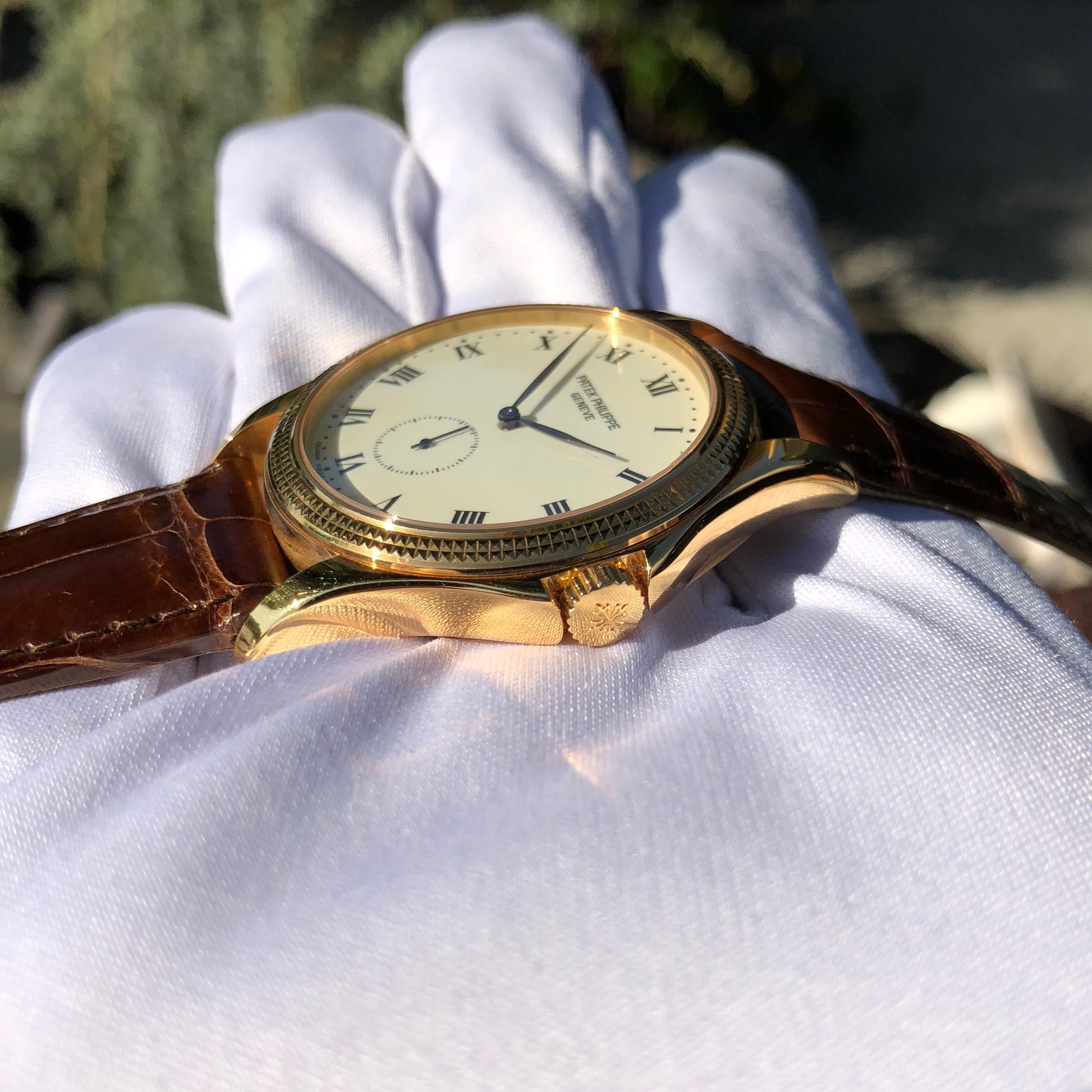 Patek Philippe Calatrava 5115J 18K Yellow Gold 35mm Enamel Wristwatch Box & Papers - Hashtag Watch Company