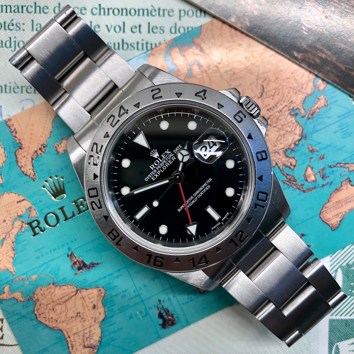 1999 Rolex Explorer II 16570 Black Dial Steel Oyster Wristwatch Box Papers - Hashtag Watch Co.