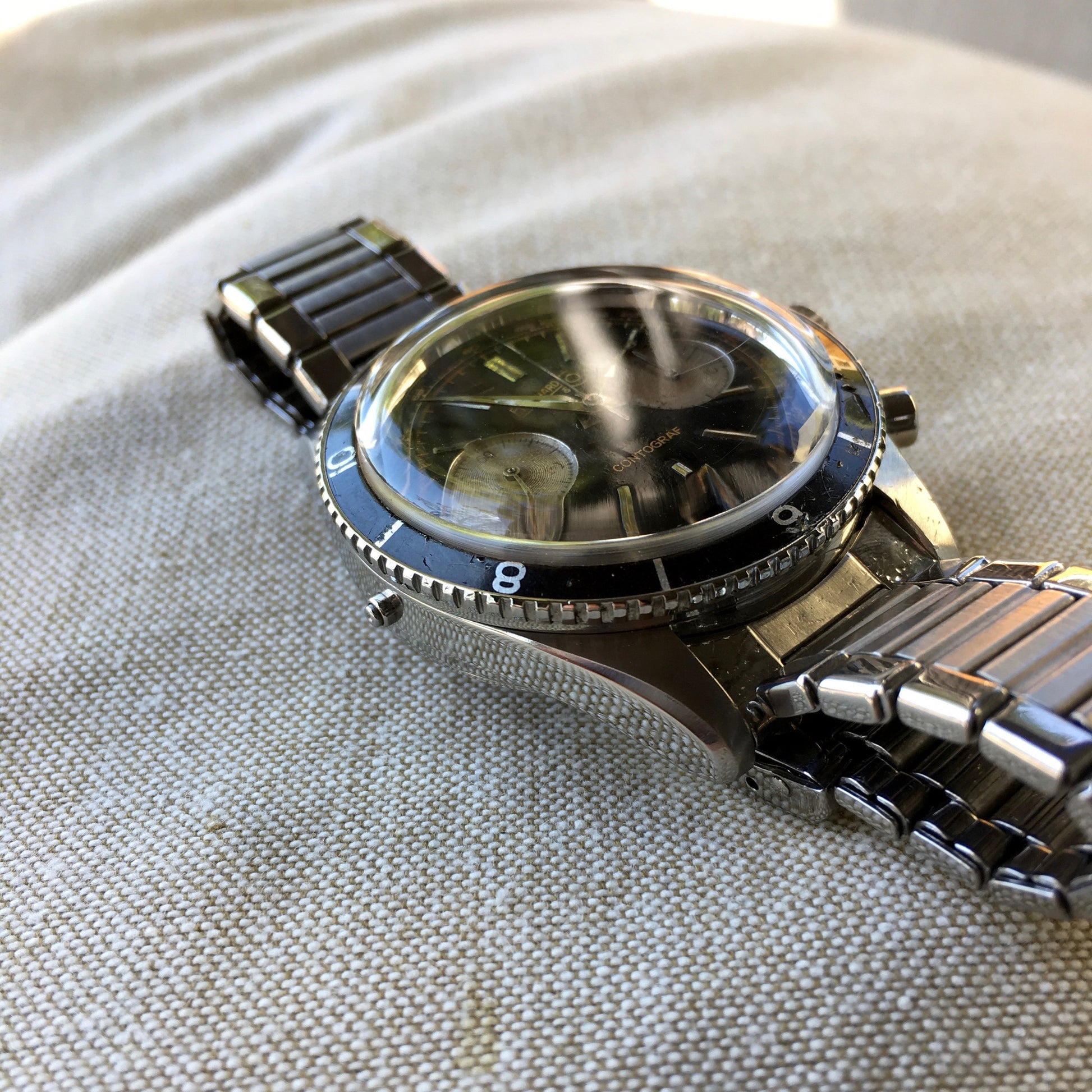Vintage Eberhard & Co. Contograf Steel Chronograph Gilt Roulette Date Wristwatch - Hashtag Watch Company