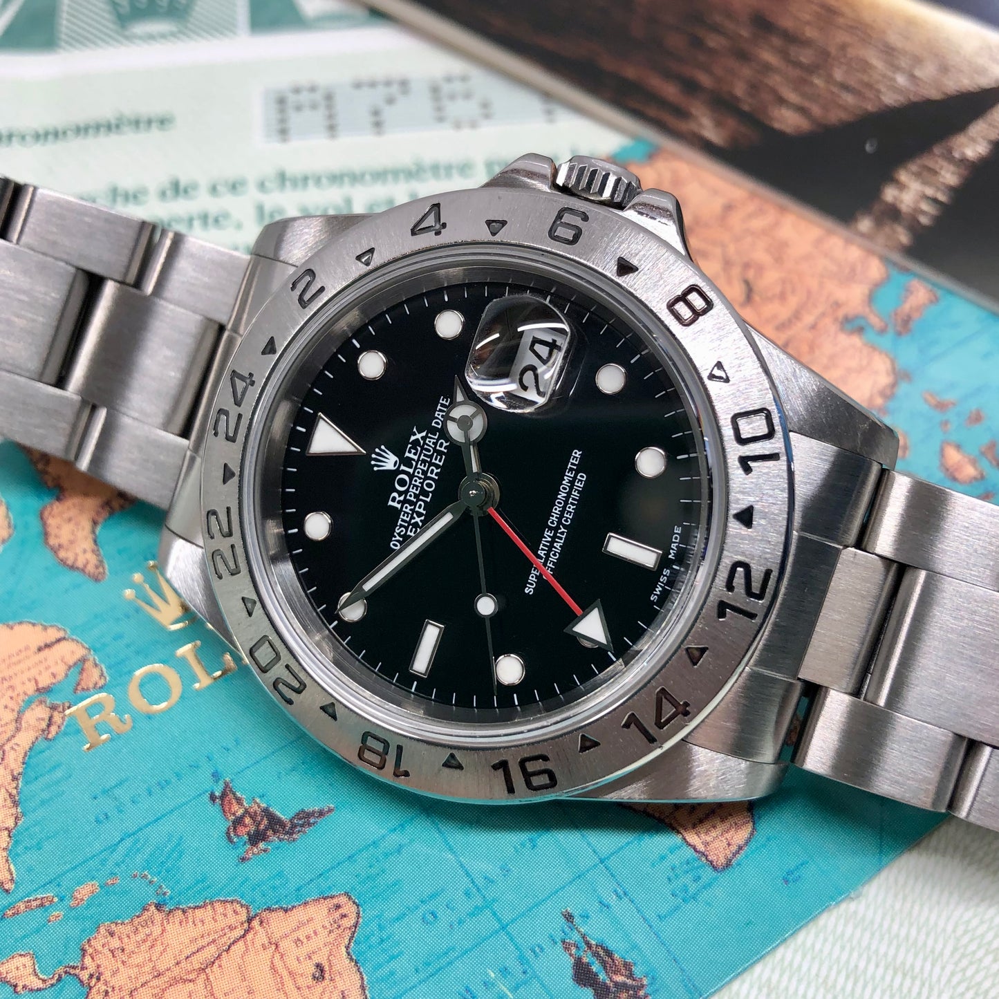 1999 Rolex Explorer II 16570 Black Dial Steel Oyster Wristwatch Box Papers - Hashtag Watch Co.