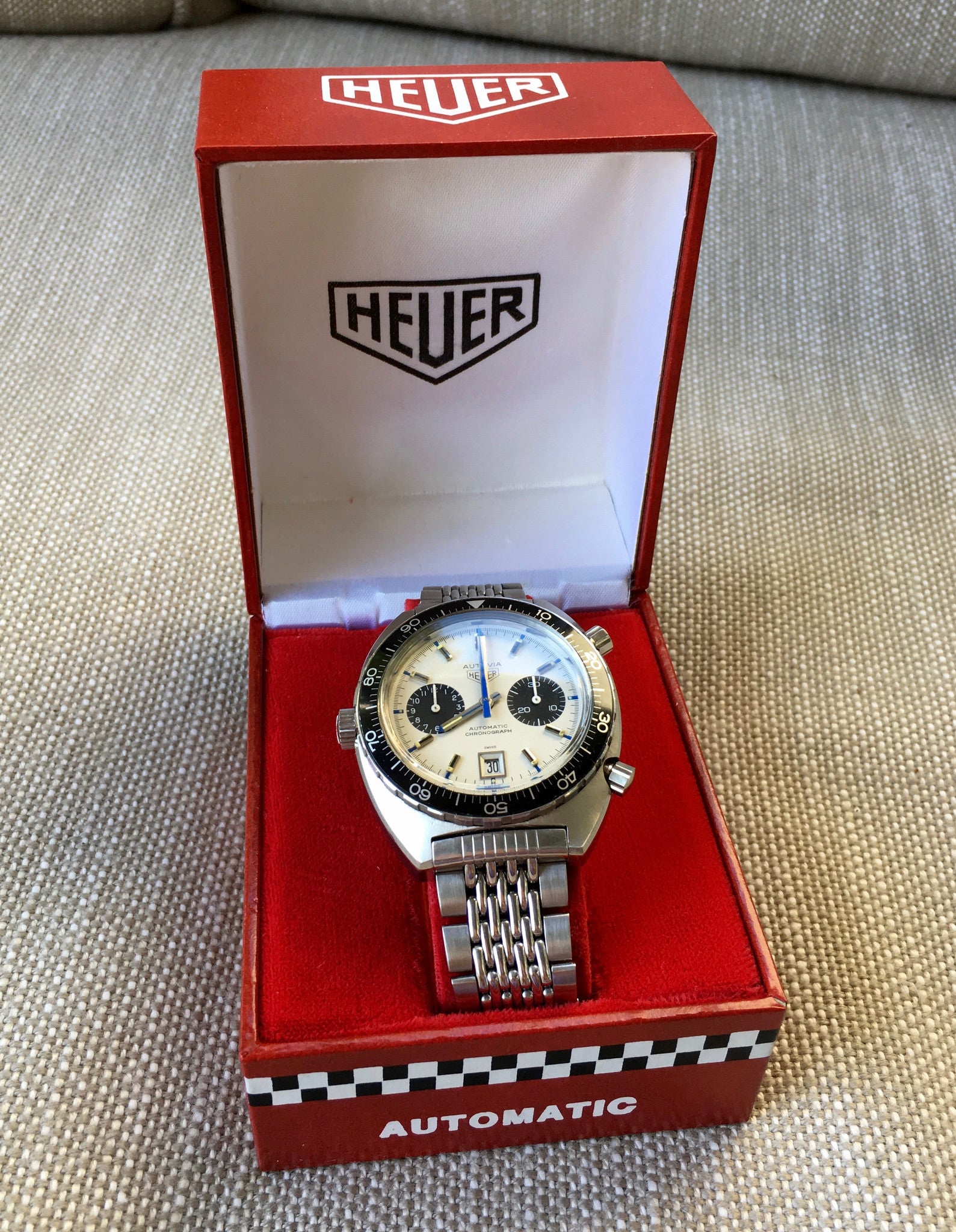 Vintage Heuer Autavia 1163 Jo Siffert Decimal Bezel Steel Chronograph Mk. 6 Cal. 11 Watch - Hashtag Watch Company