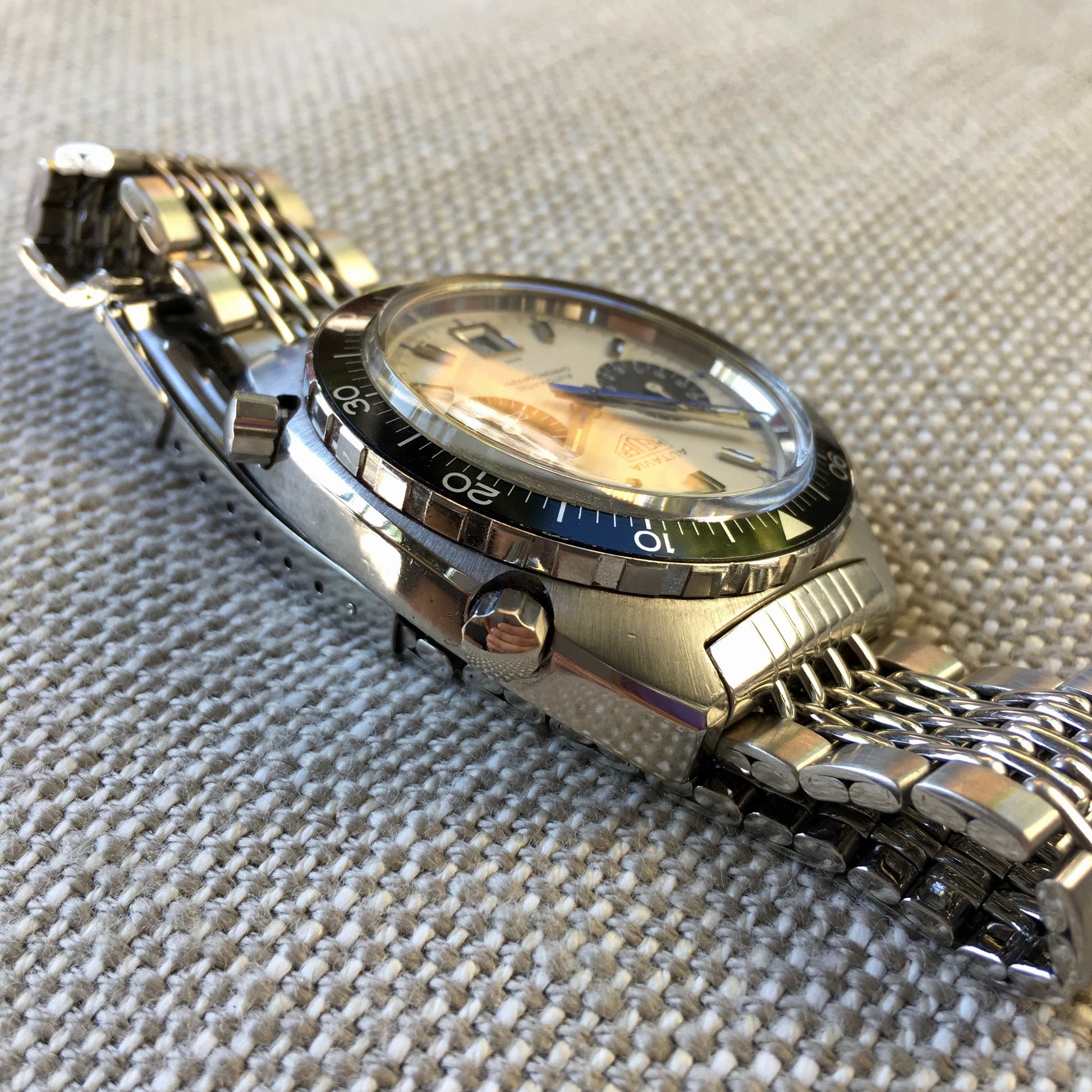 Vintage Heuer Autavia 1163 Jo Siffert Decimal Bezel Steel Chronograph Mk. 6 Cal. 11 Watch - Hashtag Watch Company