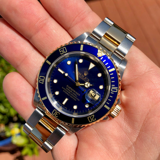 Rolex Submariner 16613 Two Tone Blue Steel 18K Gold Wristwatch Circa 1993 Box & Papers - Hashtag Watch Company