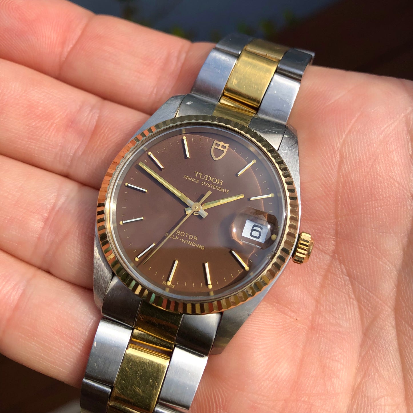 1982 Tudor Prince Oysterdate 75203 Brown Dial Two Tone Fluted Bezel Automatic Wristwatch - Hashtag Watch Company